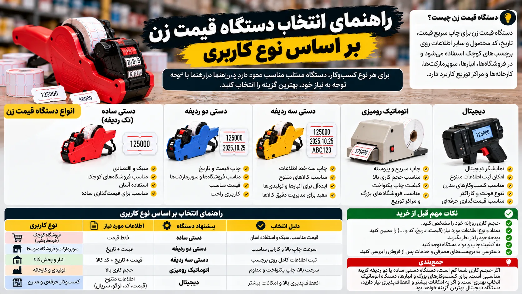 راهنمای انتخاب دستگاه قیمت زن بر اساس نوع کاربری